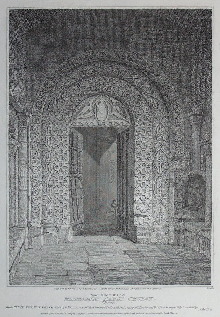 Print - Inner Door-way to Malmsbury Abbey-Church, Wiltshire - Roffe